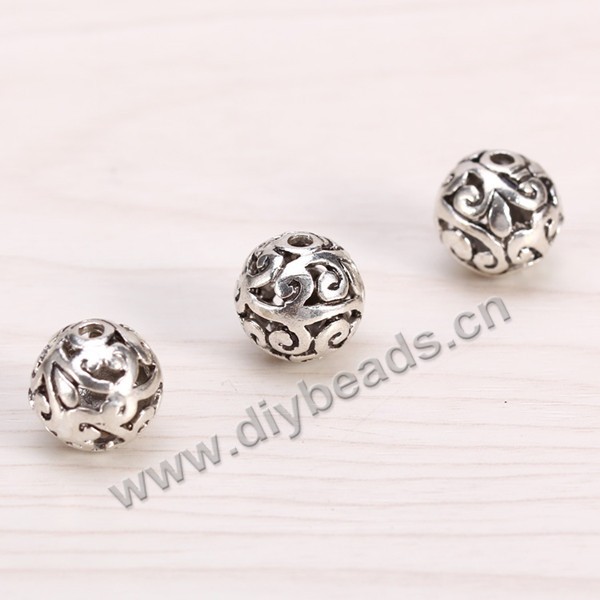 Spacer Bead, 925 Thai silver, carved pierced, 11mm diameter, 2mm hole, silver, Sold per pkg of 3 pcs.