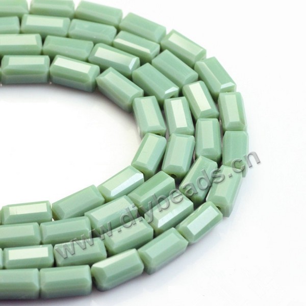 beads, glass, porcelain color, light green, 3*6mm facted rectangle, sold per package of 5 strands-(80pcs/strand).
