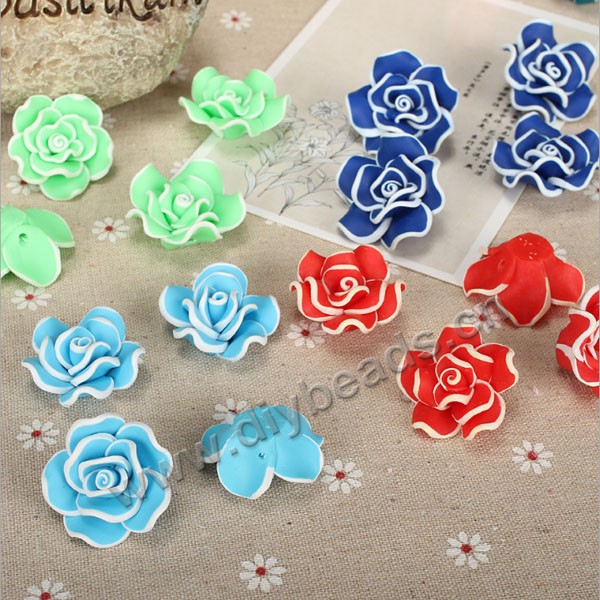 Bead, polymer clay,mixed color,30x15mm rose. Sold per pkg of 10.