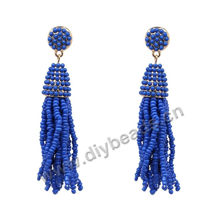 8.6cm length glass seed beads tassel fishhook earrings