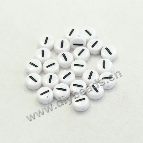 Bead mix, acrylic, white with black alphabet I, 7x4mm double-sided flat round with 1.2mm drill hole. Sold per pkg of 100ps
