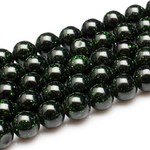 Bead, green goldstone (manmade), 14mm round. Sold per 16-inch strand