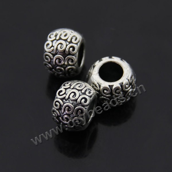 Bead, big-hole beads,zinc alloy,silver, 8*10mm round, 5mm hole. Sold per pkg of 200pcs.