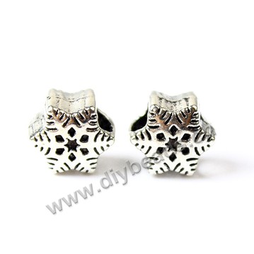 Bead,big-hole beads,zinic alloy ,snowflake metal beads,10*10mm ,Sold per pkg 100pcs