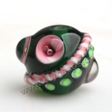 Bead,Japan lampworked glass,green with bumpy dots, 16x16mm round.mini order 100pc 