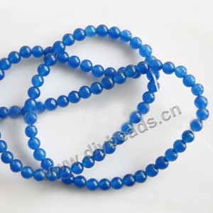 Bead, blue "jade" (dyed), 4mm round. Sold per 15-inch strand
