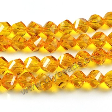 Bead, glass, gold, 8mm faceted twist round, sold per pkg 5 strands-72pcs/strand.