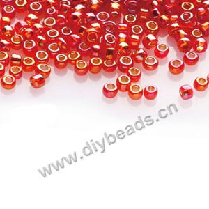 #11 seed beads,glass,red,silver-lined rainbow,square hole.sold per pkg of 40g,  approximately 3200ps.