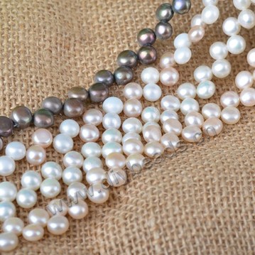 Pearl, cultured freshwater pearl, white pink purple,5-6mm Oblate, AAA grade. Sold per bag of one strand