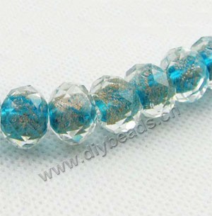 Diy beads, lampworked glass, turquoise blue with copper-colored glitter, 12mm faceted round. Sold per pkg of 60ps,factory price.