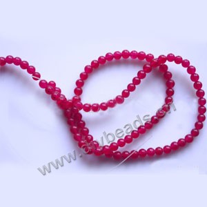 Bead, fuchsia "jade" (dyed), 4mm round. Sold per 15-inch strand,approximately 90 beads .