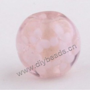 Bead, lampworked glass,pink with flower, 16x16mm round.mini order 50pc 