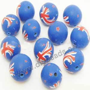 Bead, polymer clay, blue/red, 8mm round . Sold per pkg of 36.