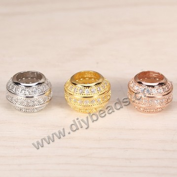 Bead, big-hole beads, 925 sterling silver, 9mm diameter rondelle with cz stone, 5mm hole. Sold per pkg of 2 pieces.