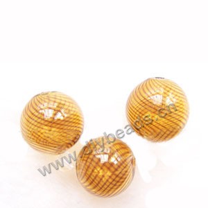Bead, hand-blown glass, amber yellow with brown line, 20mm hollow round. Sold per pkg of 10