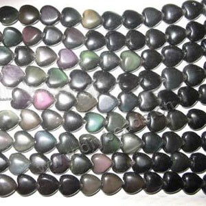 Bead, rainbow obsidian (natural), 10mm heart. Sold per 15-inch strand