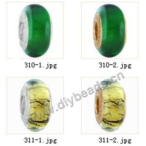 Bead,big-hole beads ,lampworked glass with silver-finished brass grommets,mixed colors and designs,6x12mm-8x14mm rondelle ,4mm spiral hole,sold per pkg of 10ps