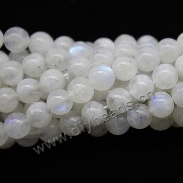 Bead, natural moonstone, white, 8mm round. Sold per 16-inch strand.