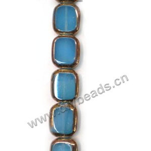 Bead, copper-plated glass, turquoise blue, 10x12mm rectangle. Sold per pkg of ten 16-inch strand.