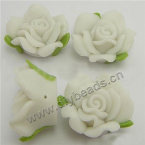 Bead, polymer clay, white, 18mm rose. Sold per pkg of 12.