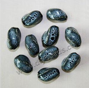 Bead, fancy glaze porcelain, grey, 16x10mm twisted oval. Sold per pkg of 20 beads 