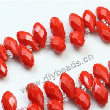 Bead, k5 glass, red, 6x12mm top-drilled faceted teardrop, diy beads, wholesale cheap, factory price. Sold per pkg of 2 strands-(100ps/strand).