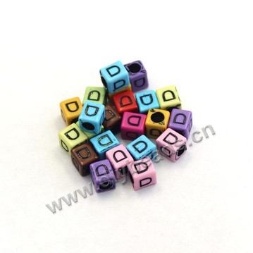 Bead, acrylic,mixed color,alphabet is D, 6x6mm cube with 3mm drill hole. Sold per pkg of 100ps
