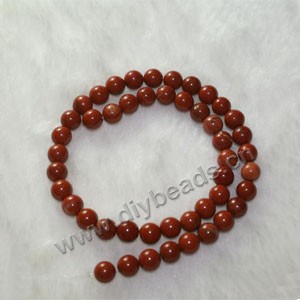 Bead, red jasper (natural), 8mm round, Mohs hardness 6-1/2 to 7. Sold per 16-inch strand