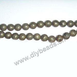 Bead, pyrite (natural), 6mm round, Mohs hardness 6. Sold per 16-inch strand.