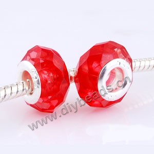 Bead,big-hole beads,acrylic with brass grommets,crystal red,9x14mm faceted rondelle ,5mm hole,sold per pkg of 10ps