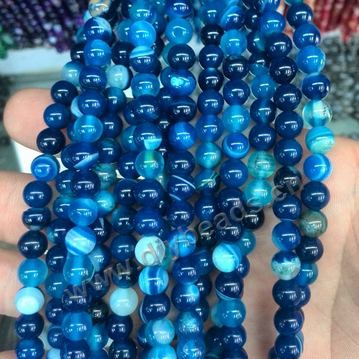 Bead, blue striped agate,4mm-----20mm ,round ,Sold per pkg of one strands