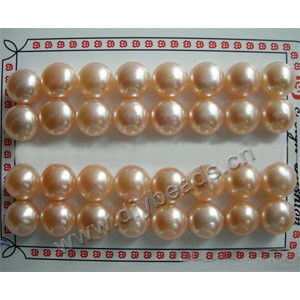 pearl, cultured freshwater , peach,11.5-12mm half-drilled button, AAA grade.Sold per pkg of 16 pairs