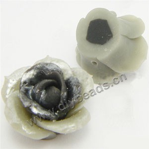 Bead, polymer clay, ivory with black,pearl luster, 20mm rose. Sold per pkg of 12.