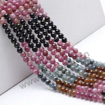 Bead, rainbow tourmaline (natural), 5.4-5.8mm round. Sold per 16-inch strand