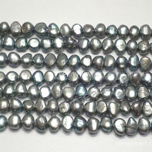 Pearl, cultured freshwater (dyed),silver peacock, 7-8mm flat-sided potato. Sold per 14.8-inch(37cm) strand
