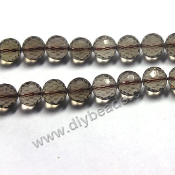 Bead, smoky quartz (heated/irradiated), 11mm 128-faceted round .sold per 14.2-inch strand