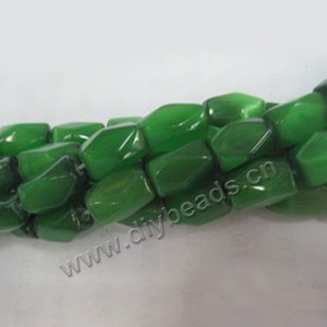 Bead, cat's eye glass,green, 17x14mm faceted nugget, Sold (5) 14.5-inch strands.