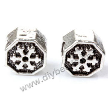 Bead,big-hole beads,alloy,10x10mm,snow flake,silver color,Sold per pkg of 50ps