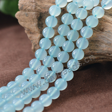Bead,agate,sky blue,smooth 10mm round.sold per pkg of 10 strands