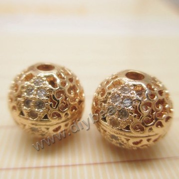 Bead,24k gold filled,10mm,round with zircon,Sold per pkg of 30 pieces.