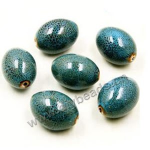 Bead, porcelain, blue, 18x13mm oval. Sold per pkg of 30 beads.