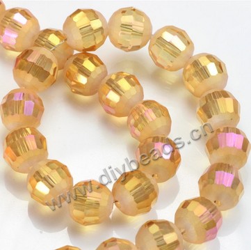 Bead, glass, AB color, gold, 10mm faceted round, sold per pkg 5 strands.