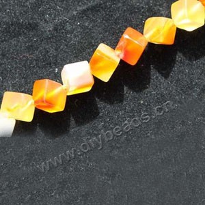Bead, red agate (heated), 10x10mm dice. Sold per 16-inch strand.