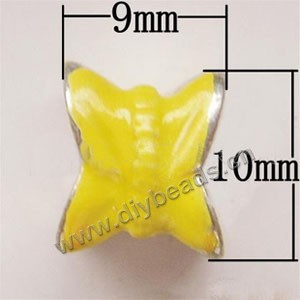 Bead, big-hole beads,pewter and enameled , yellow, 10x9mm double-side bow with 4.5mm hole. Sold per pkg of 10ps
