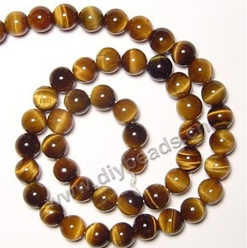 Bead, tigereye (natural), 8mm round. Sold per 16-inch strand