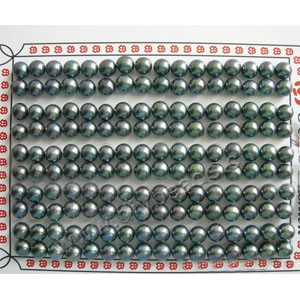 pearl, cultured freshwater ,black (dyed),5.5-6mm half-drilled button, AAA grade.Sold per pkg of 80 pairs