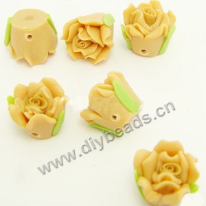 Bead, polymer clay, yellow, 10mm rose. Sold per pkg of 24.