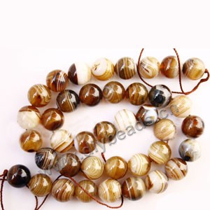 Bead, striped grey agate (dyed), 10mm round. Sold per 15-inch strand