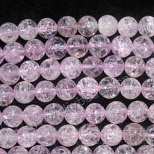 Bead, ice flake quartz (heated/dyed), pink, 8mm round. Sold per 16-inch strand
