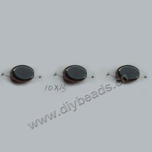 Bead ,copper-plated glass, black, 13x10mm flat oval. Sold per pkg of ten 31cm strand.